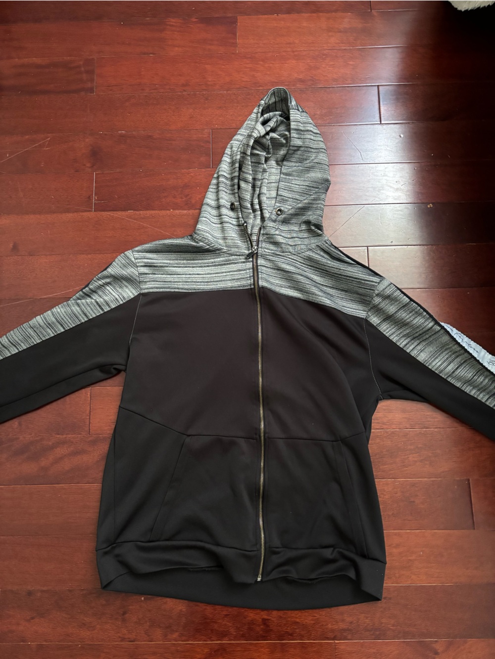 Urban Outfitters Black Hoodie Jacket with Gray Striped Accents